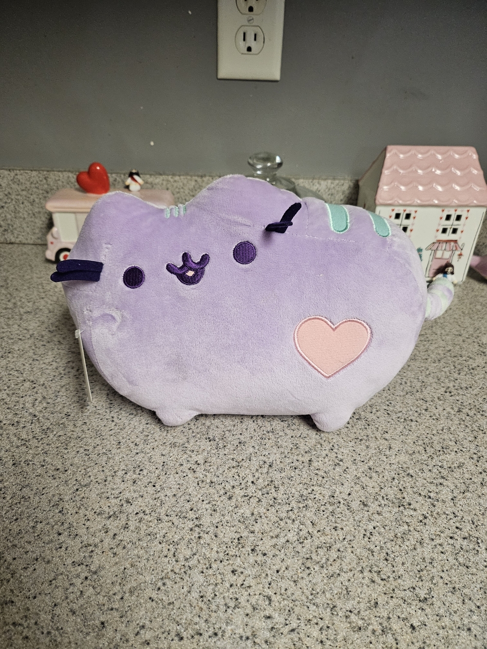 Pusheen Lavender Plush Cat Pillow with Dark Purple Accents
